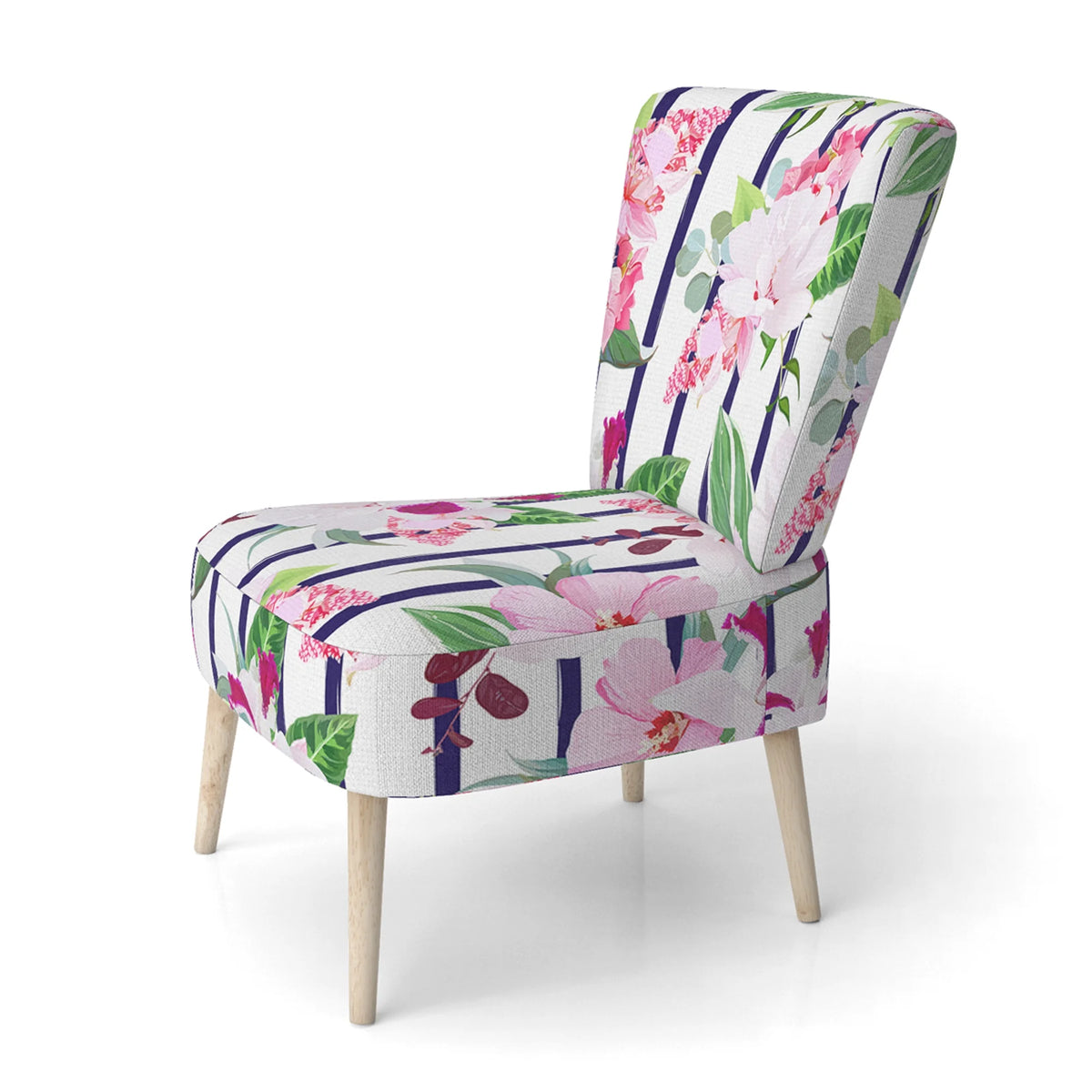 Pink and White Tropical Flowers Upholstered Accent Chair A795