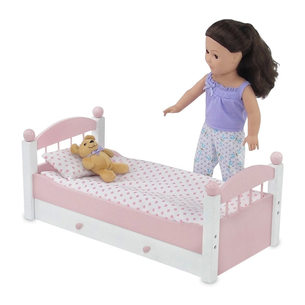 18 Inch Doll Trundle Bed with Plush Polka Dot Doll Bedding L57779