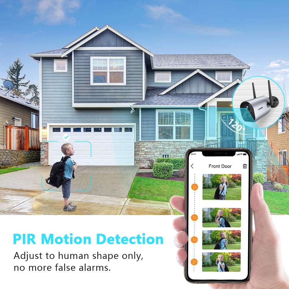 Wireless Outdoor WiFi Security Camera, Rechargeable Battery Powered, PIR Motion Detection, Two Way Audio, Night Vision, Waterproof, 2PCS F430604