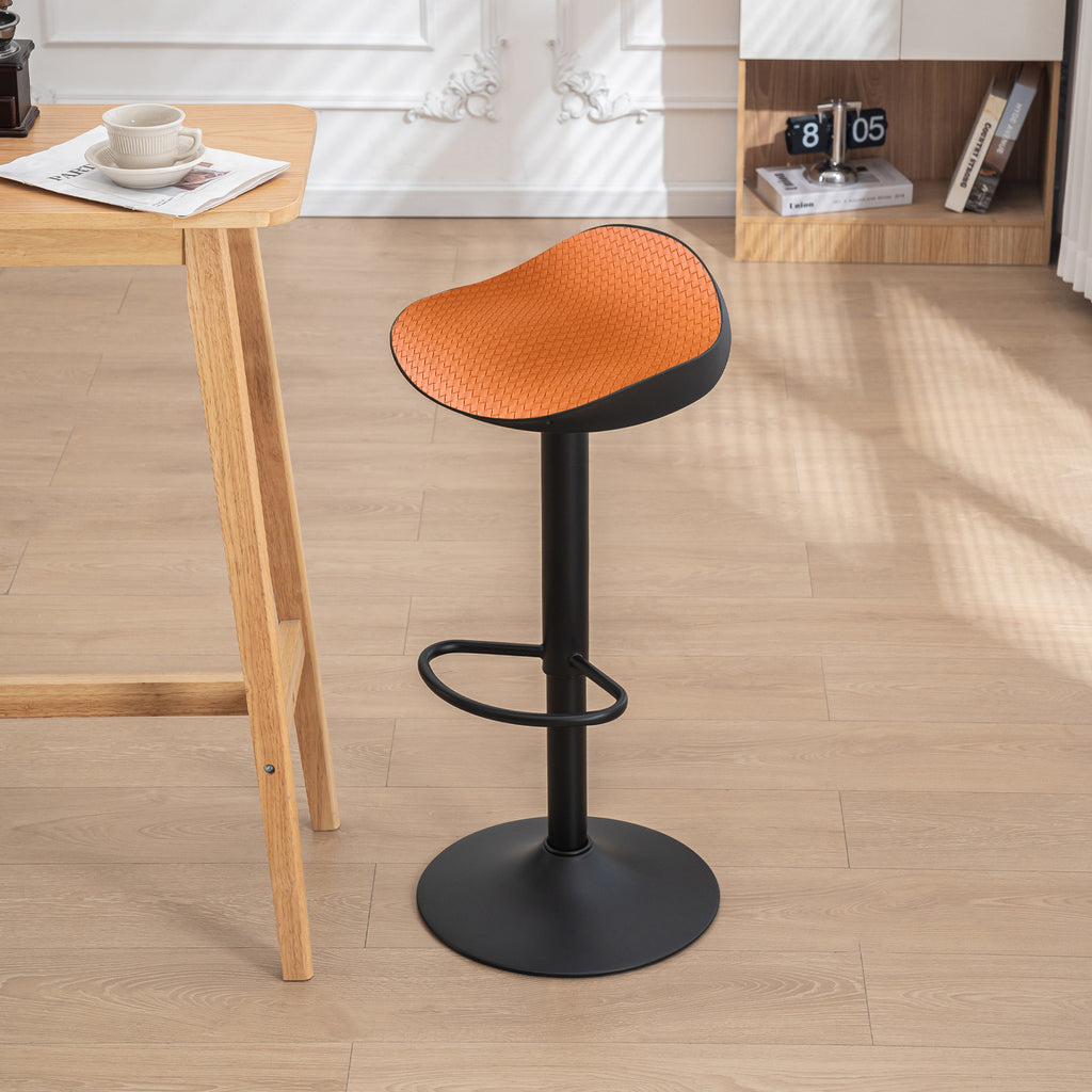 Orange Set of 2 Height Adjustable PU Leather Bar Stools N705