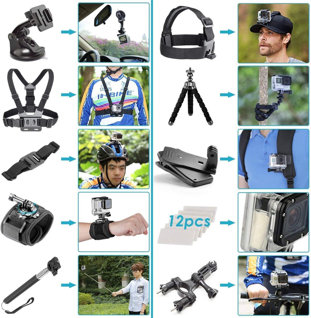 Red Waterproof Camera Action Bundle with 50 Piece Accessory Kit V834