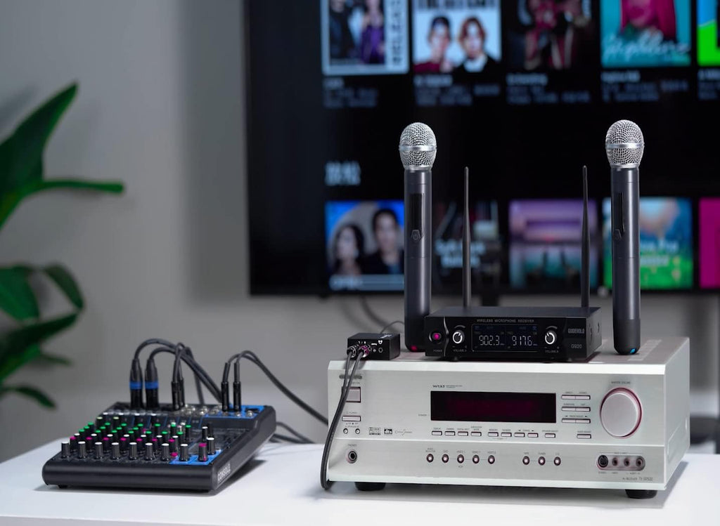 Wireless Microphone System, Metal UHF Dual Handheld 20 Channels Cordless Mic System H340