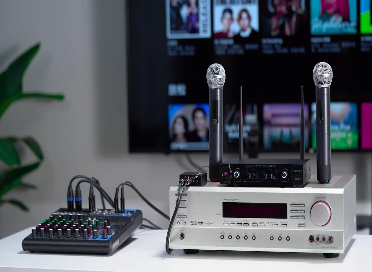 Wireless Microphone System, Metal UHF Dual Handheld 20 Channels Cordless Mic System H340