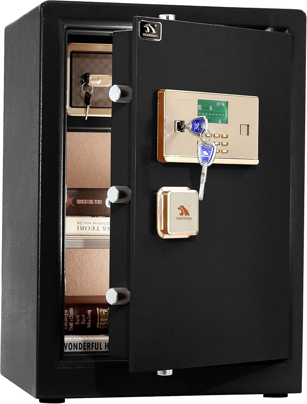 Digital Security Safe Box with Key Lock and Password, 3.7 Cubic Black T922