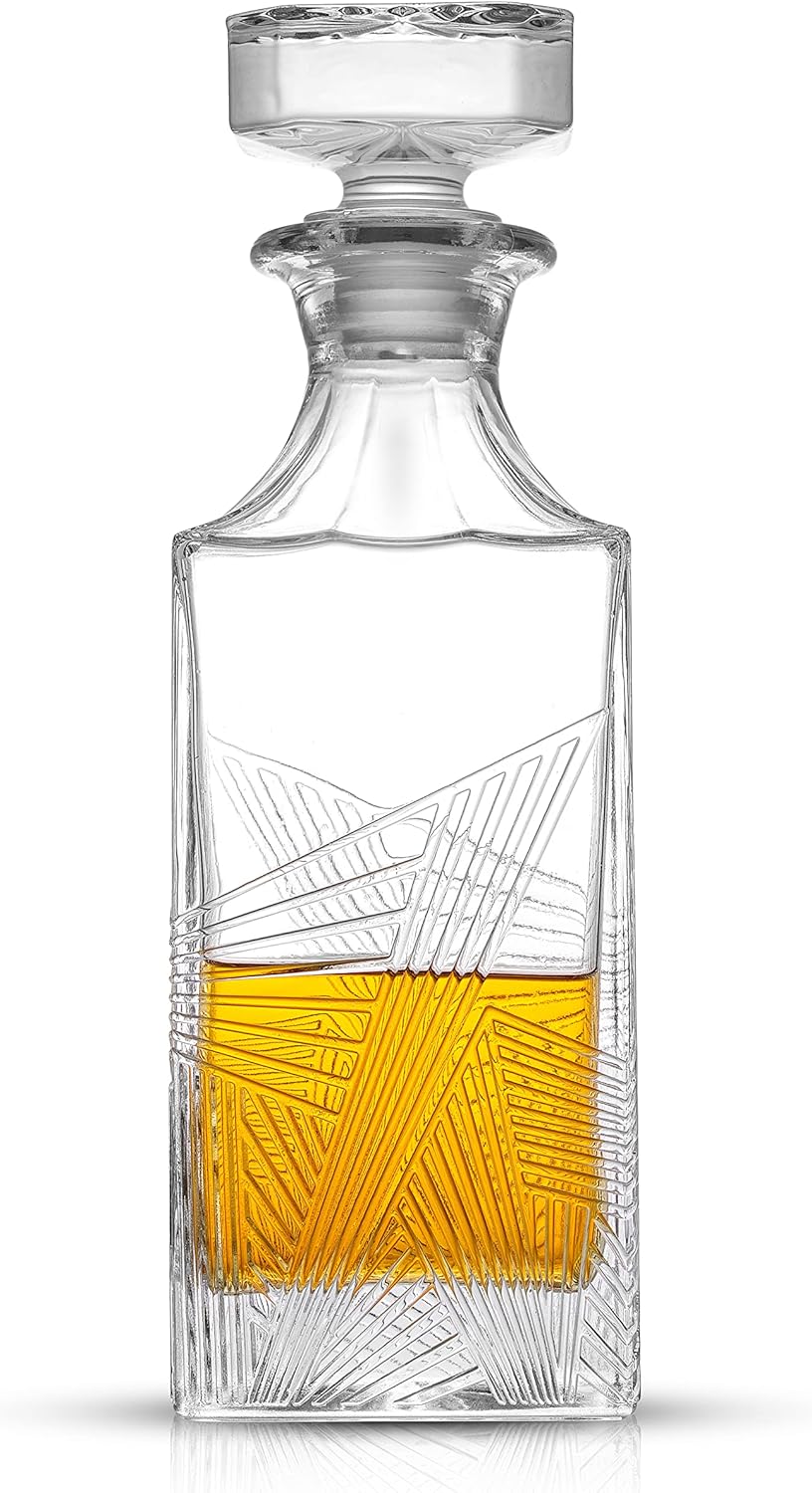 Whiskey Decanter and 6PC Glasses Set, 27 oz Airtight Glass Decanter, Set of 6 Old Fashioned Rocks Glasses V10066