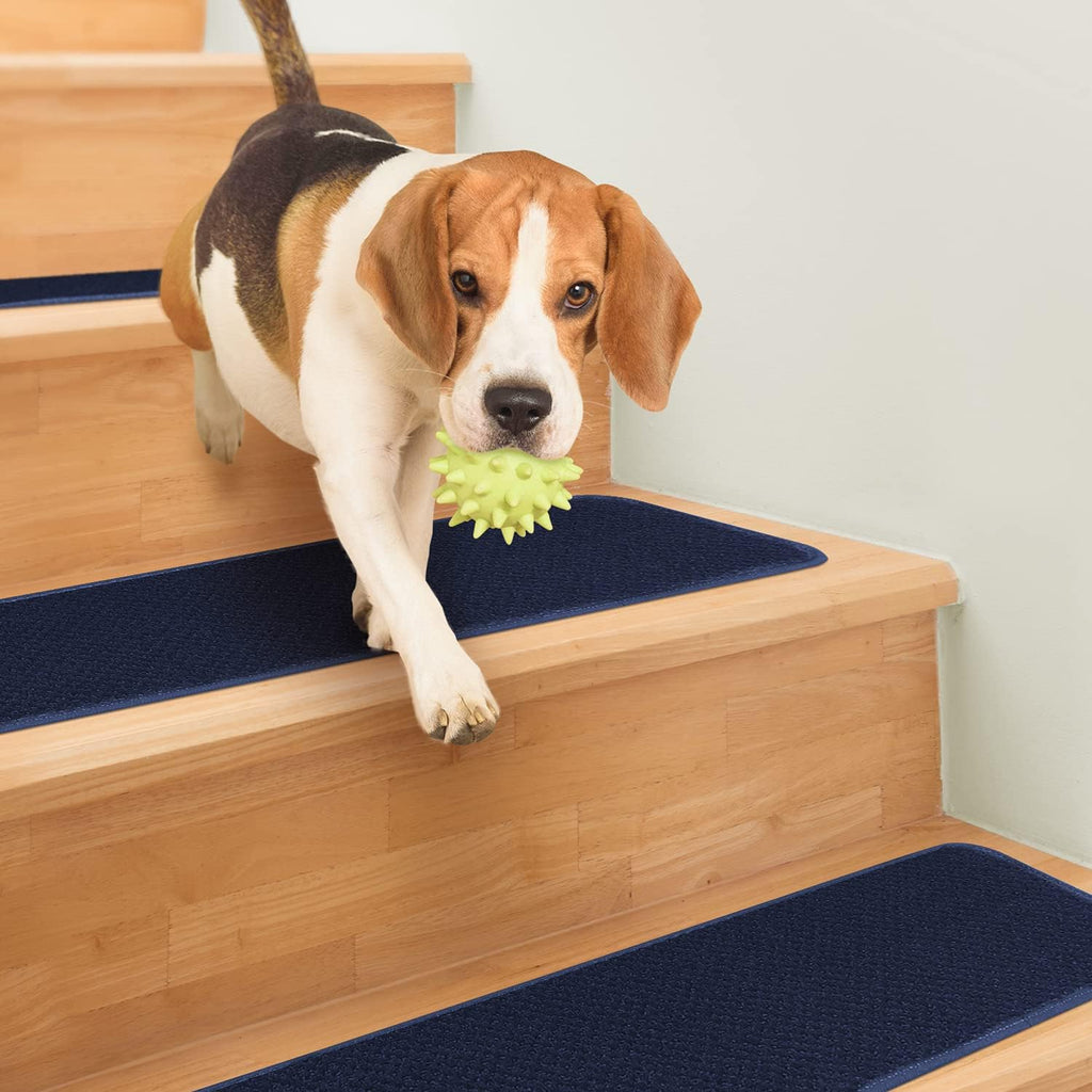 Set of 15 Navy Blue 8 Inches X 30 Inches Skid-Resistant Carpet Stair Treads W335716