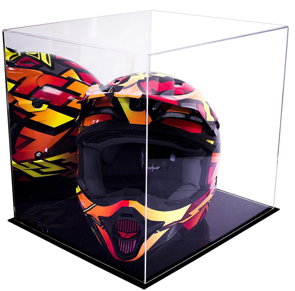 Acrylic Motorcycle Racing Helmet Display Case with Mirror and Black Base K39739