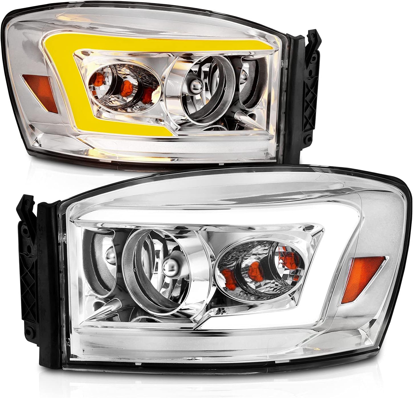 Chrome LED Tube Replacement Headlights for Ram Truck 1500 2500 3500 N177330