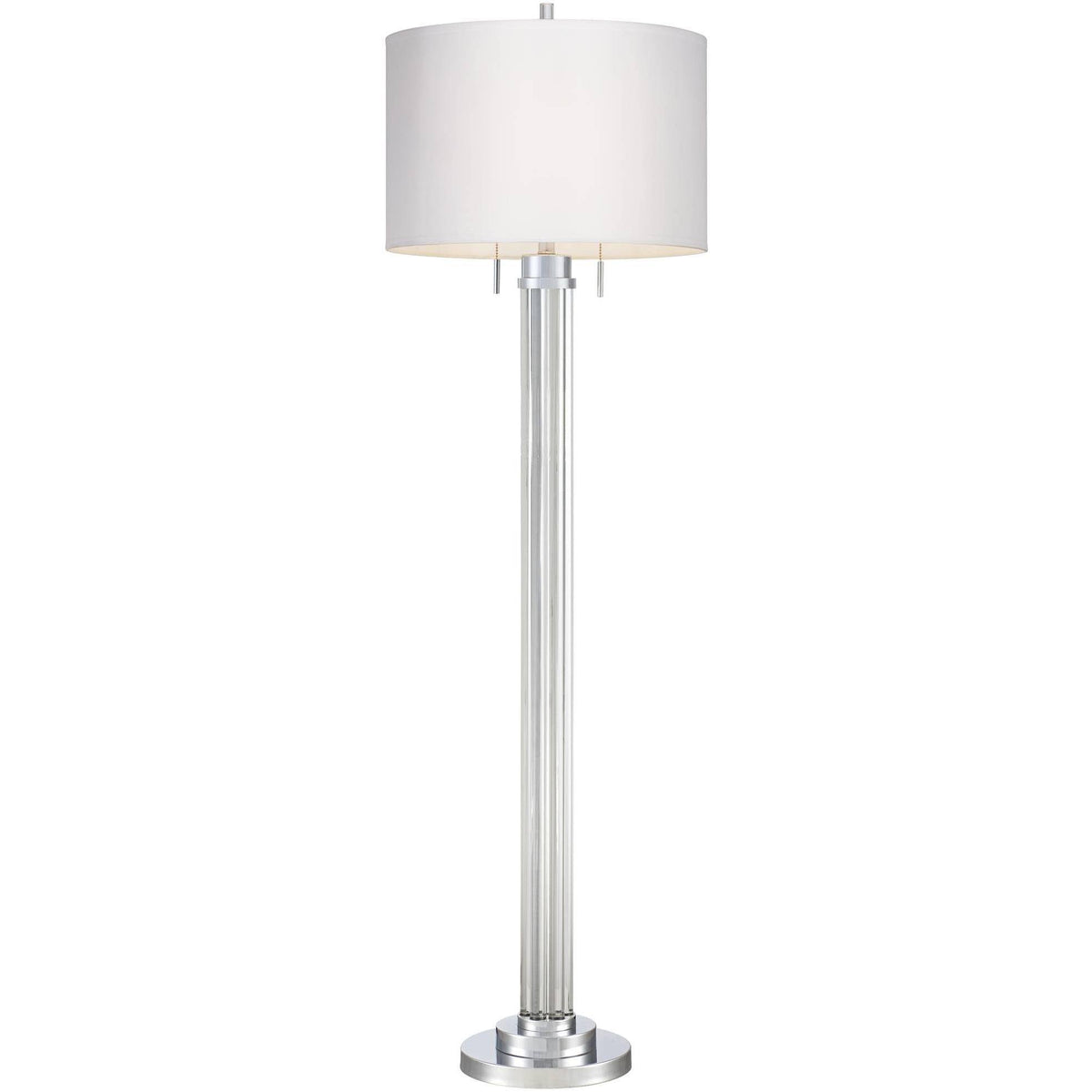 Modern Floor Lamp Steel Crystal Glass Column Linen Drum Shade E89631