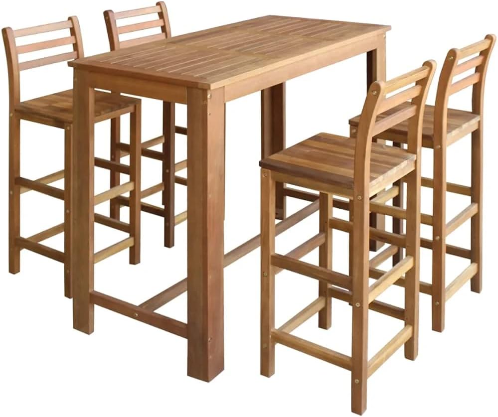 7 Piece Solid Acacia Wood Bar Table and Chair Set A996