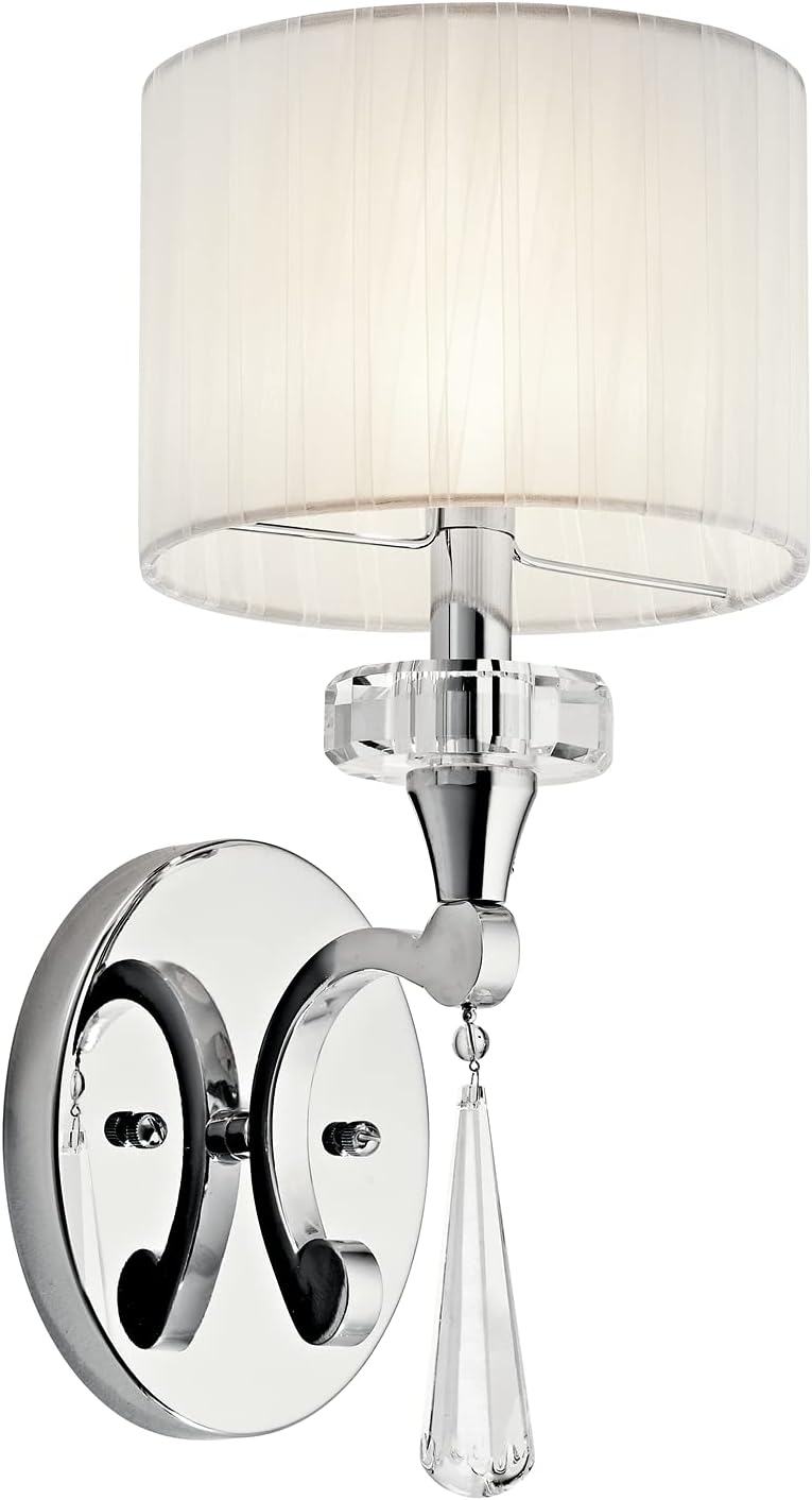 Chrome 1 Light Wall Sconce with Optical Crystal Accents and Organza Fabric U4908