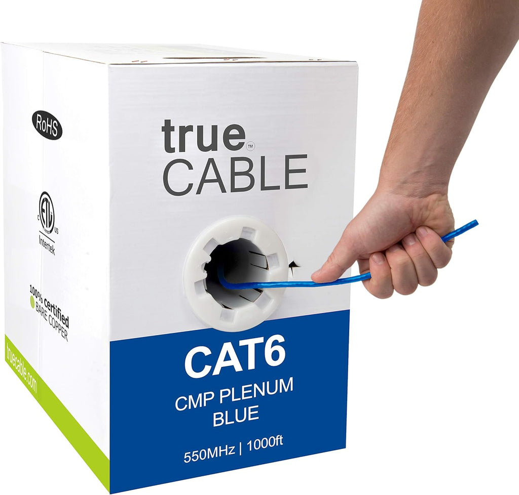 Cat6 Plenum 1000ft Black 23AWG 4 Pair Solid Bare Copper Bulk Ethernet Cable D772