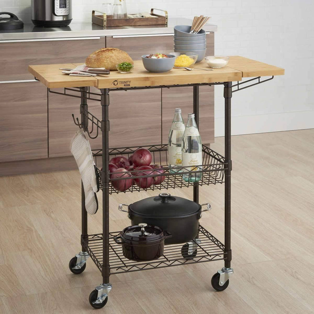 Bamboo Kitchen Cart in Bronze Anthracite - Brown - Wood R81421