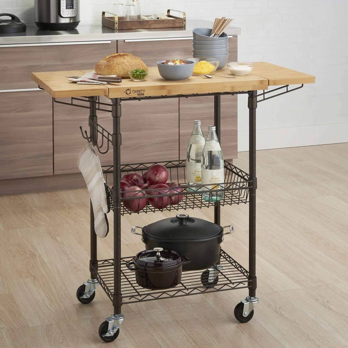Bamboo Kitchen Cart in Bronze Anthracite - Brown - Wood R81421