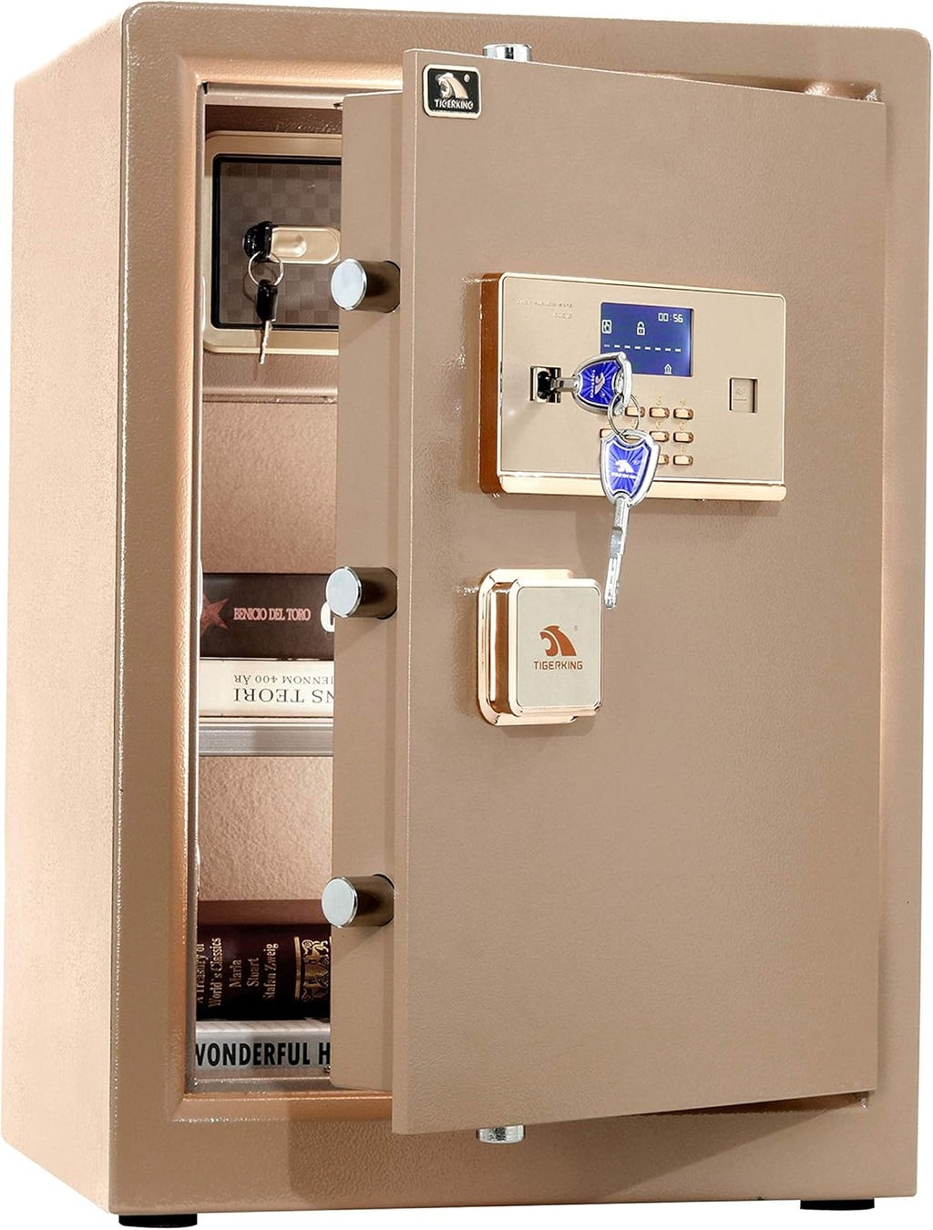 Digital Security Safe Box with Key Lock and Password, 3.7 Cubic Black T922
