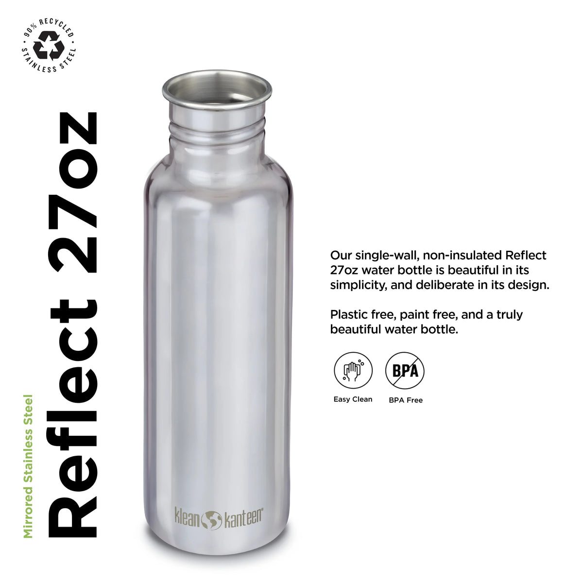 27 Oz Mirrored Stainless Steel Water Bottle with Bamboo Cap U613