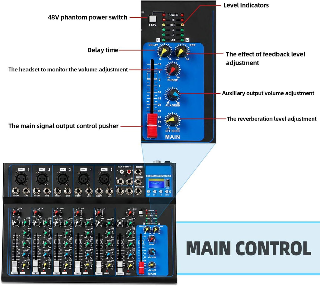 Bluetooth Portable Audio Mixer with USB DJ Sound Mixing Console W391978