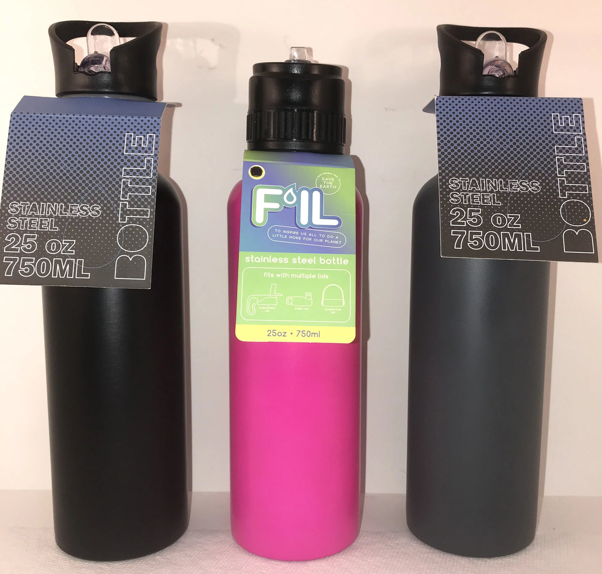 25 oz Stainless Steel Water Bottle with Straw Lid 3pk W41060