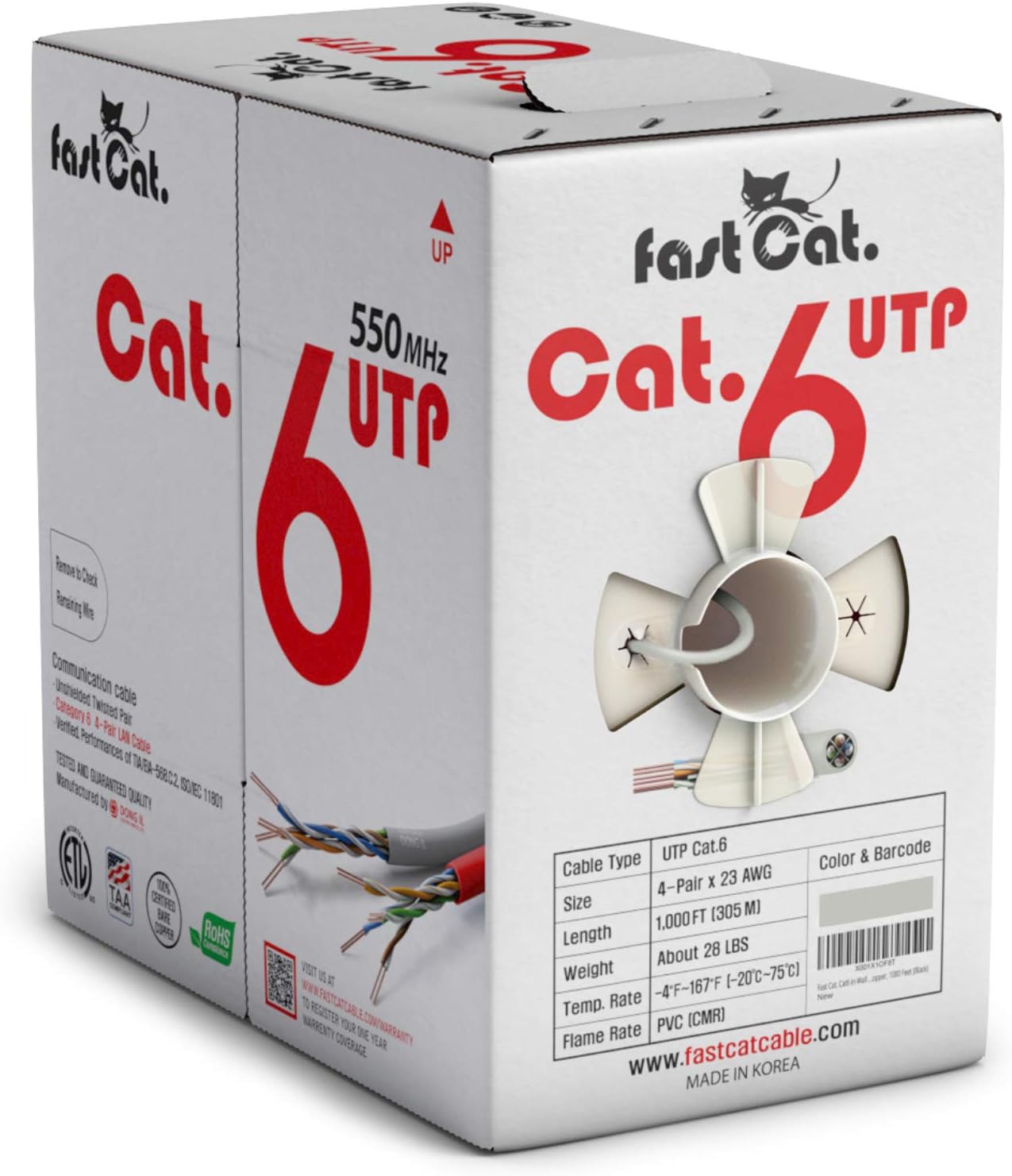 Cat6 Ethernet Cable 1000ft - 23 AWG, CMR, Solid Bare Copper UTP LAN Cable (Purple) G9599