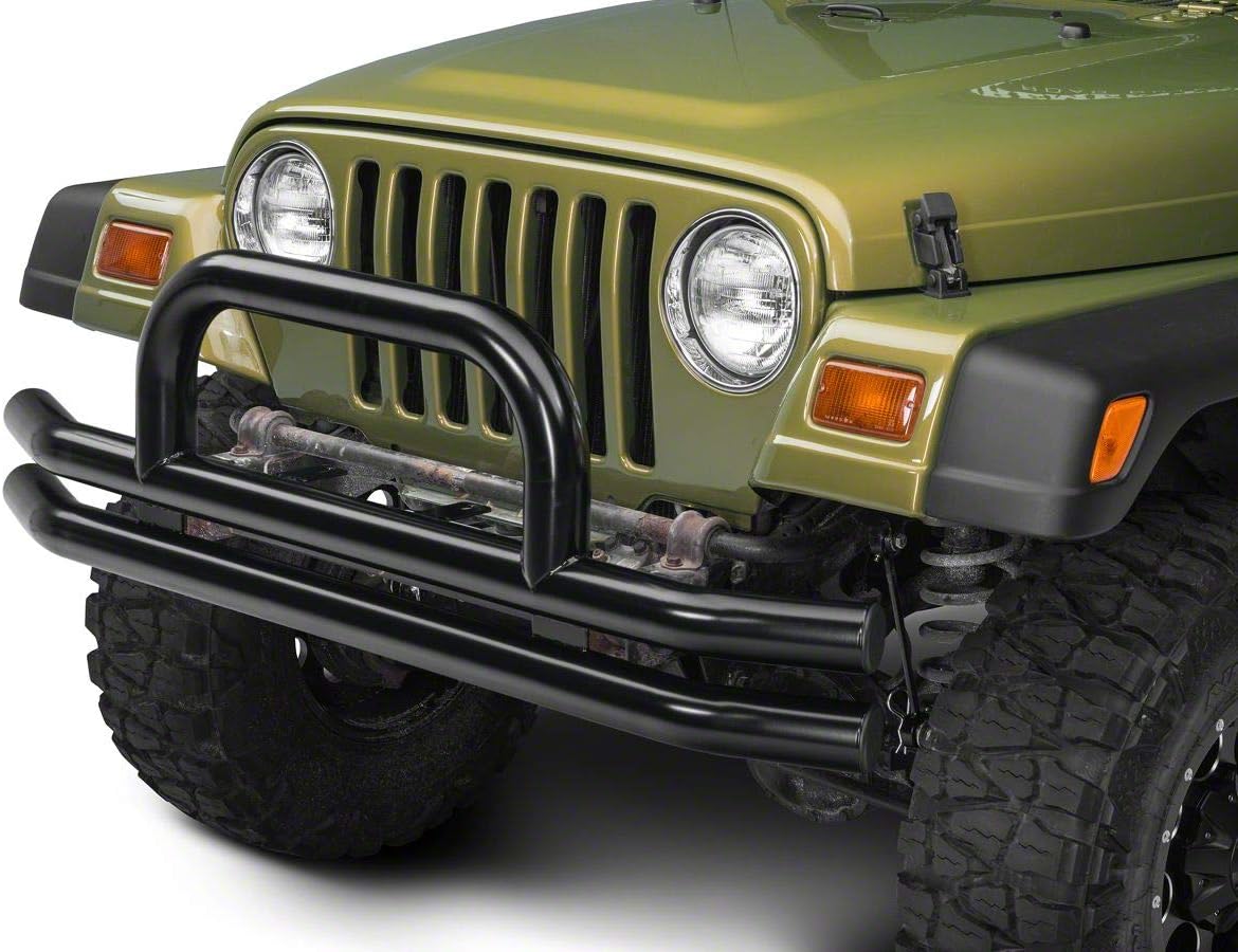 Gloss Black Double Tubular Front Bumper with Over-Rider Hoop P2242