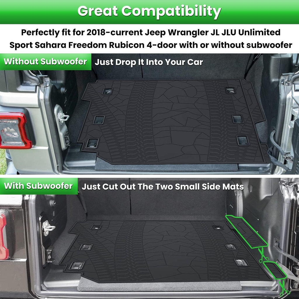 Black Heavy Duty Rubber Trunk Cargo Liner Mat for Jeep Wrangler 4-Door G4474
