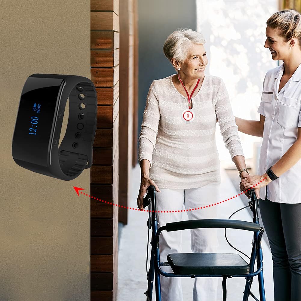 Wireless Caregiver Pager Calling System with 1 Mobile Receiver 2 Call Buttons H669391