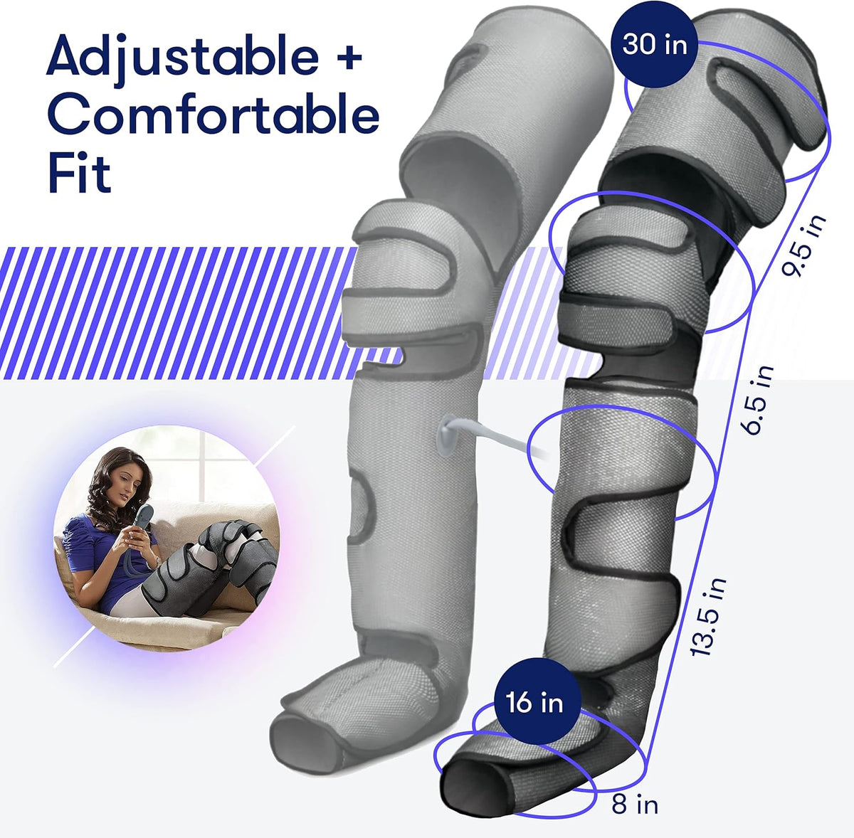 Large Knee Dark Grey Leg Massager with Heat Air Compression O957831