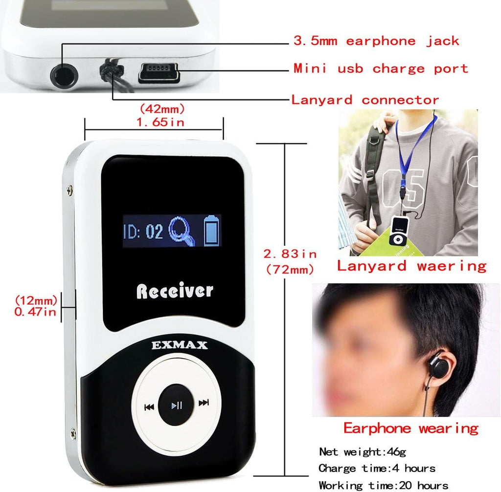 Wireless Microphone Tour Guide System Simultaneous Interpretation Equipment (1 Transmitter 2 Receivers) U32003