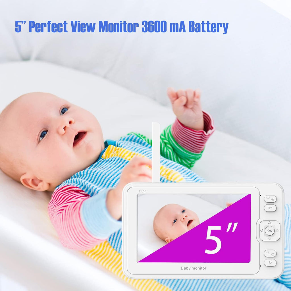 Baby Monitor with Camera and Audio, 5 HD Monitors, No WiFi/App, Night Vision, Sound and Temperature Detection, Twist Mount L239