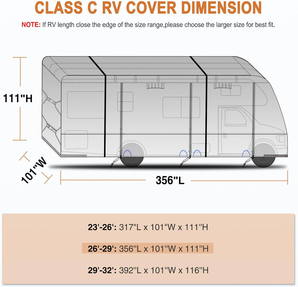 RV Cover for 26’-29’ Motorhome, Anti-UV Rip-Stop G2096