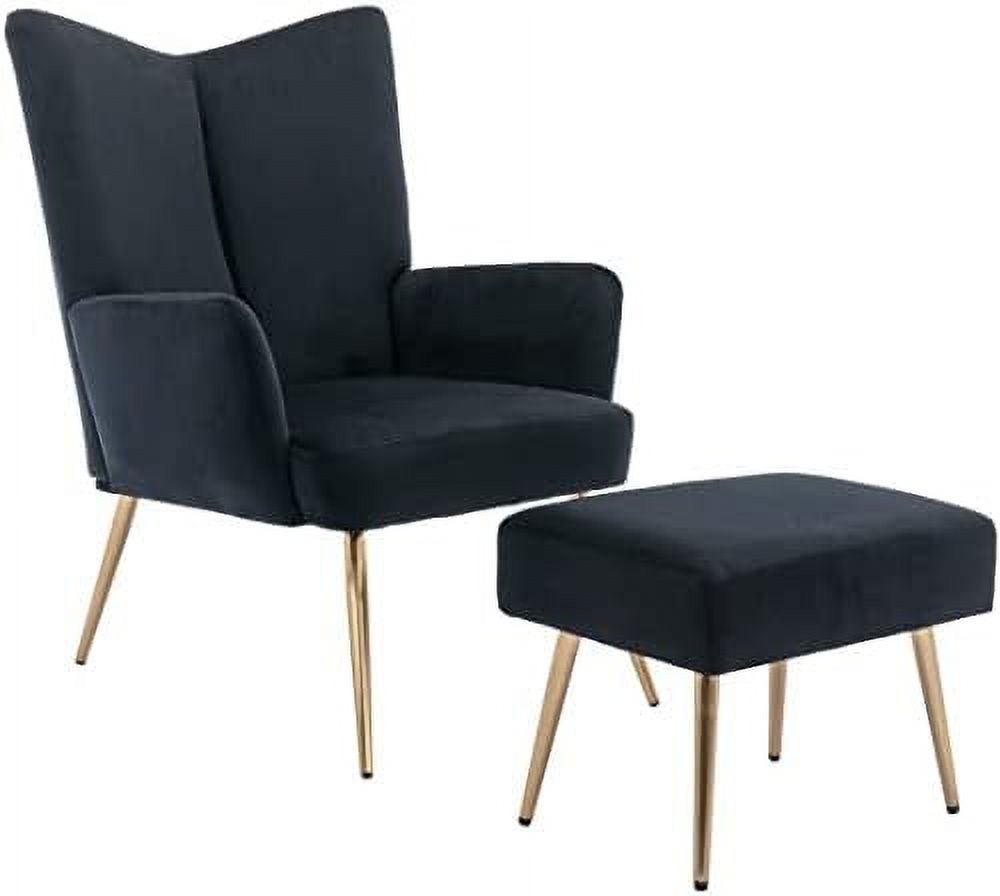 Black Velvet Accent Chair with Ottoman N78971