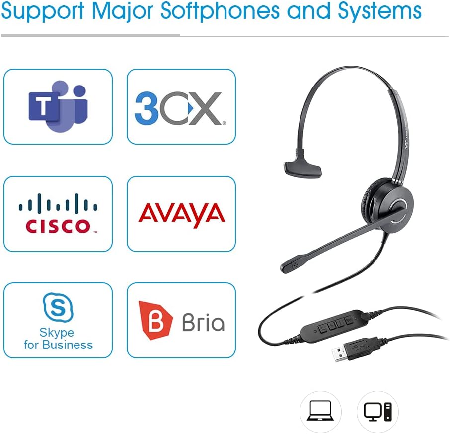 Pack of 2 USB Mono Computer-Headset with Noise Cancelling Mic H785882