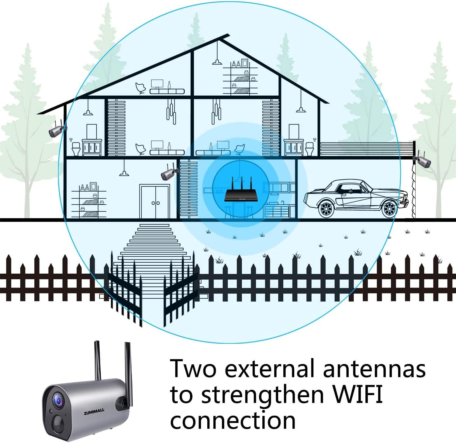 Wireless Outdoor WiFi Security Camera, Rechargeable Battery Powered, PIR Motion Detection, Two Way Audio, Night Vision, Waterproof, 2PCS F430604