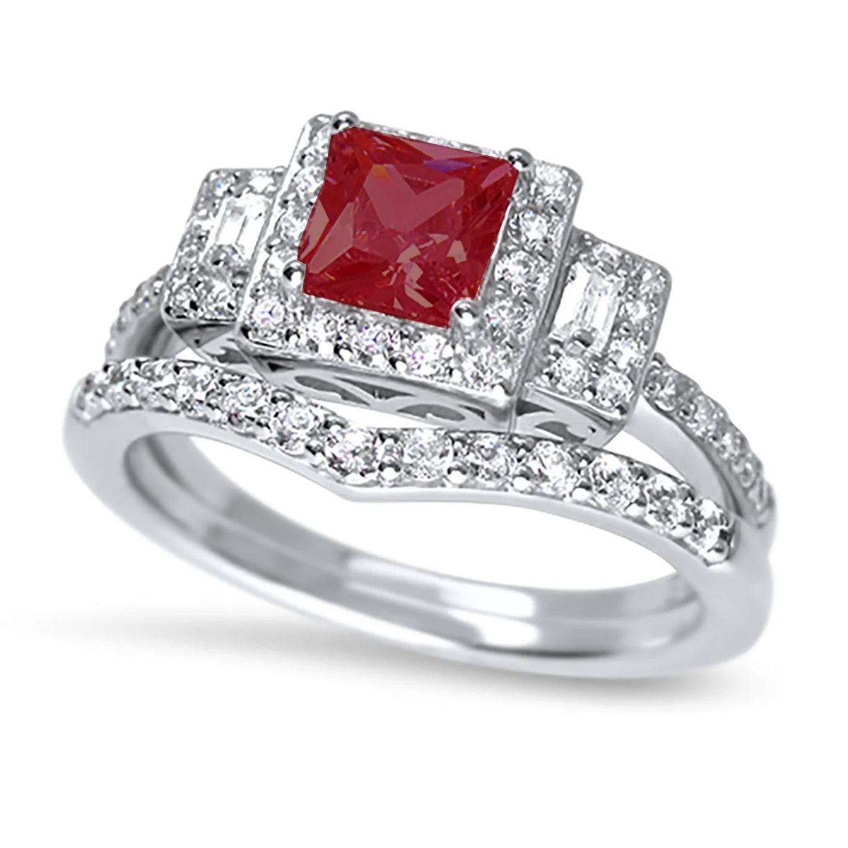 Sterling Silver Ruby Red CZ Ring Set Size 7 M393334