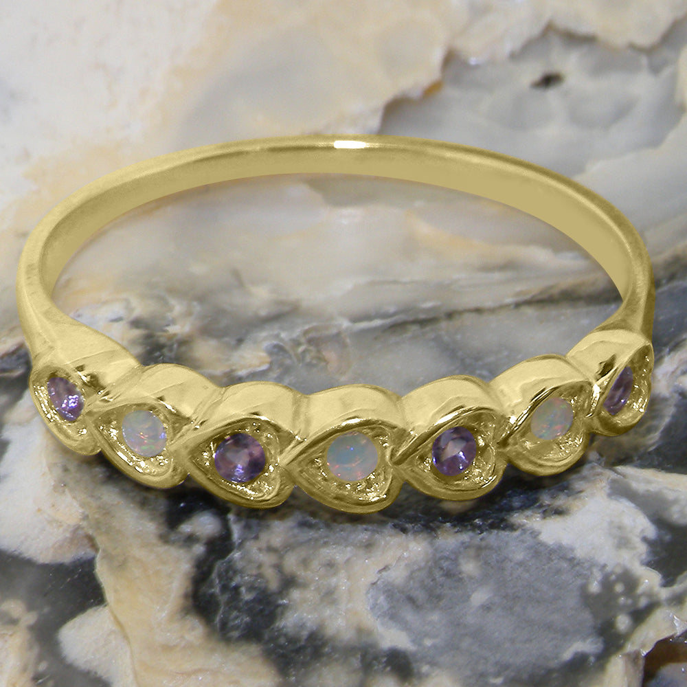 9k Yellow Gold Ring with Natural Opal & Amethyst Eternity Ring H981