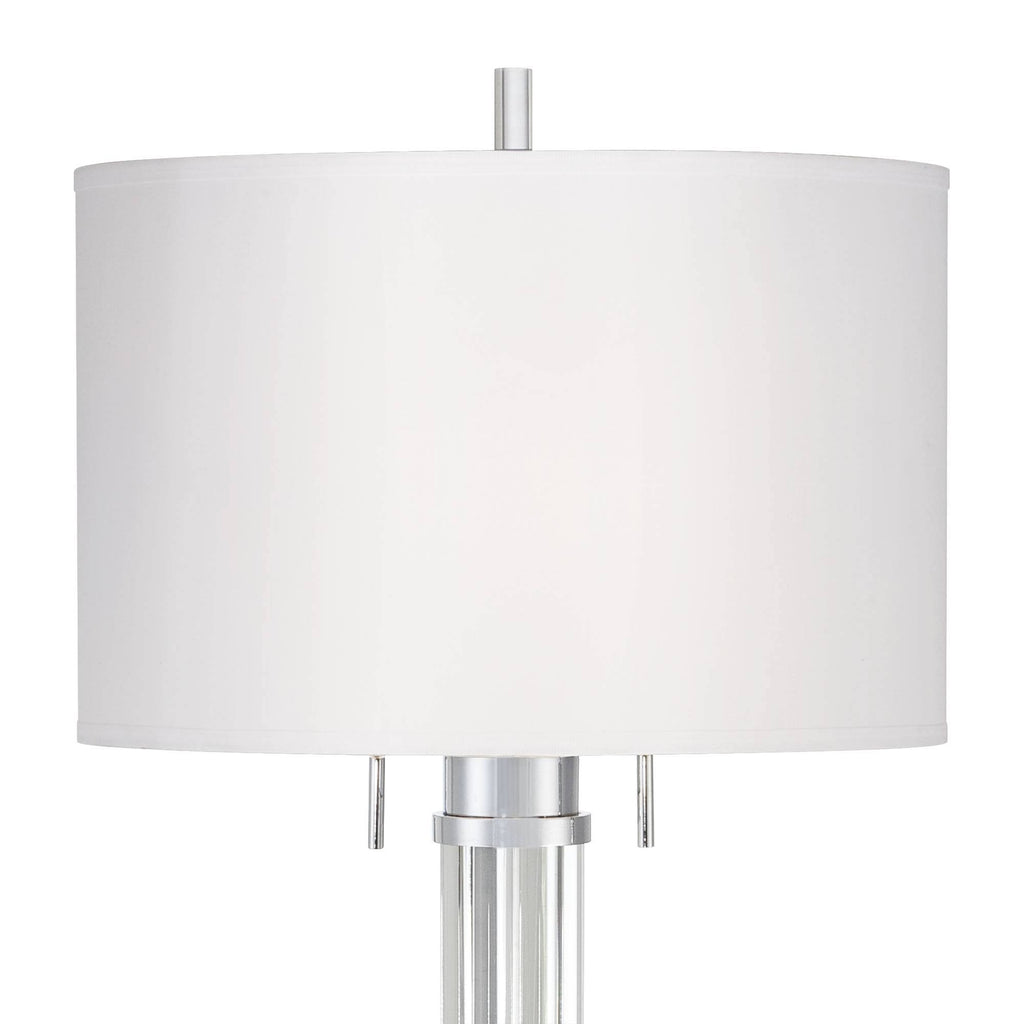 Modern Floor Lamp Steel Crystal Glass Column Linen Drum Shade E89631