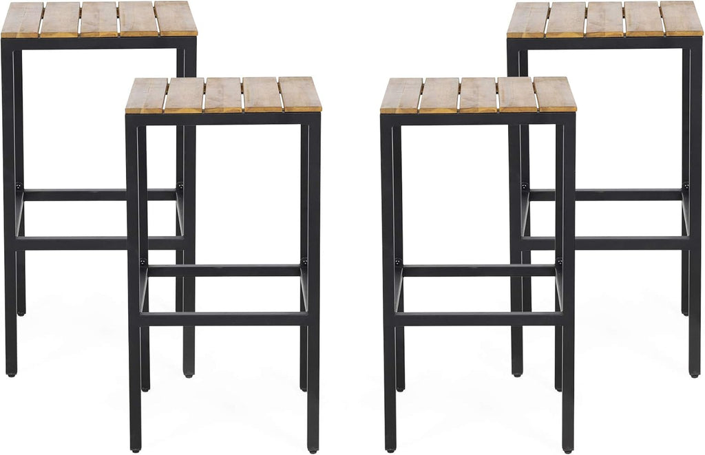 Gray Finish Black Acacia Wood Bar Stools Set of 4 X718003