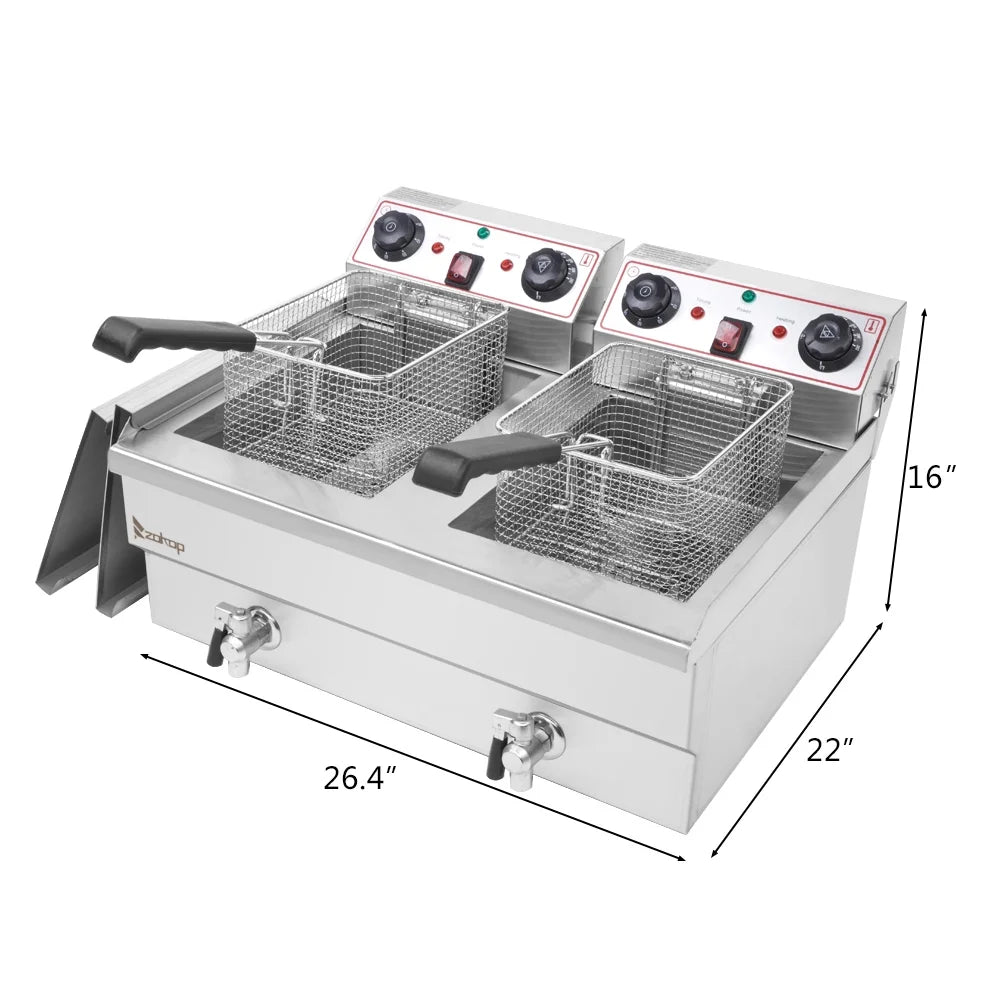16.9QT Stainless Steel Double Tank Deep Fryer D16594