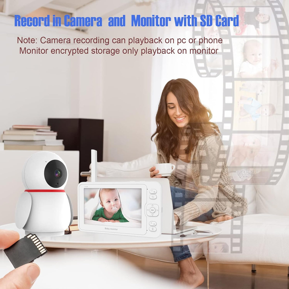 Baby Monitor with Camera and Audio, 5 HD Monitors, No WiFi/App, Night Vision, Sound and Temperature Detection, Twist Mount L239