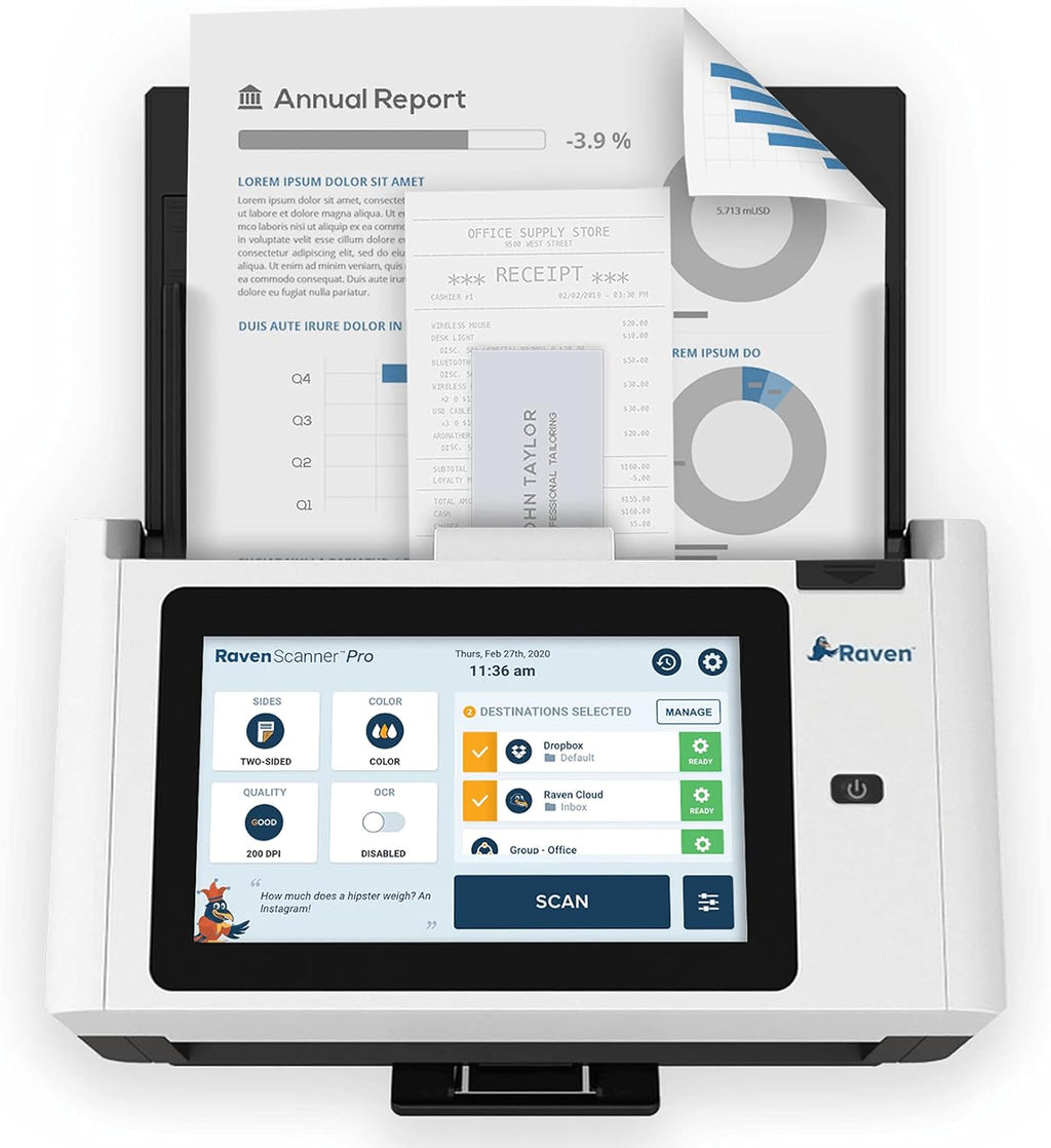 Raven Pro Document Scanner with Touchscreen, Color Duplex Feeder, Wireless, WiFi, Ethernet, USB Y27393