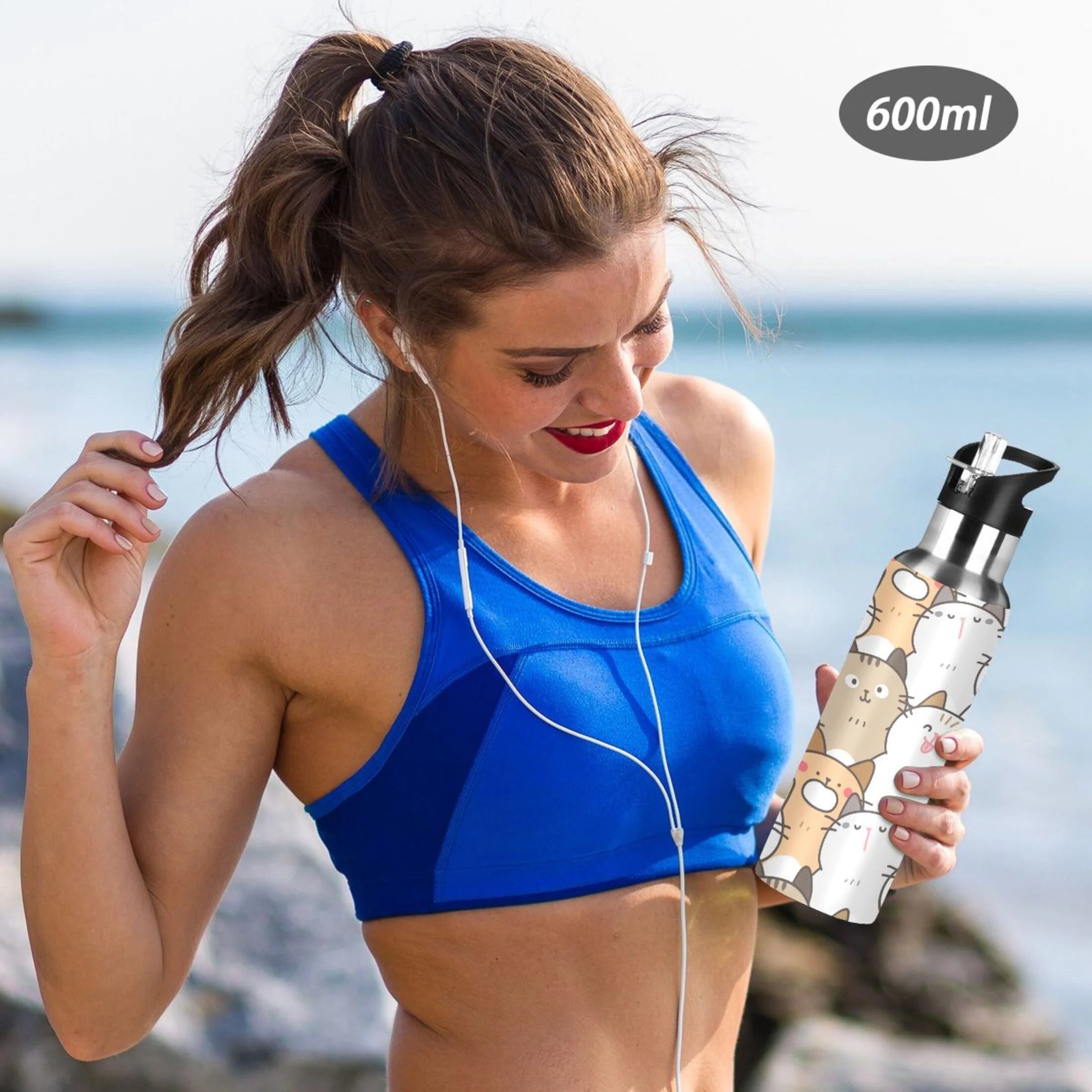 Stainless Steel Insulated Vacuum Flask Water Bottle with Straw Lid G2412