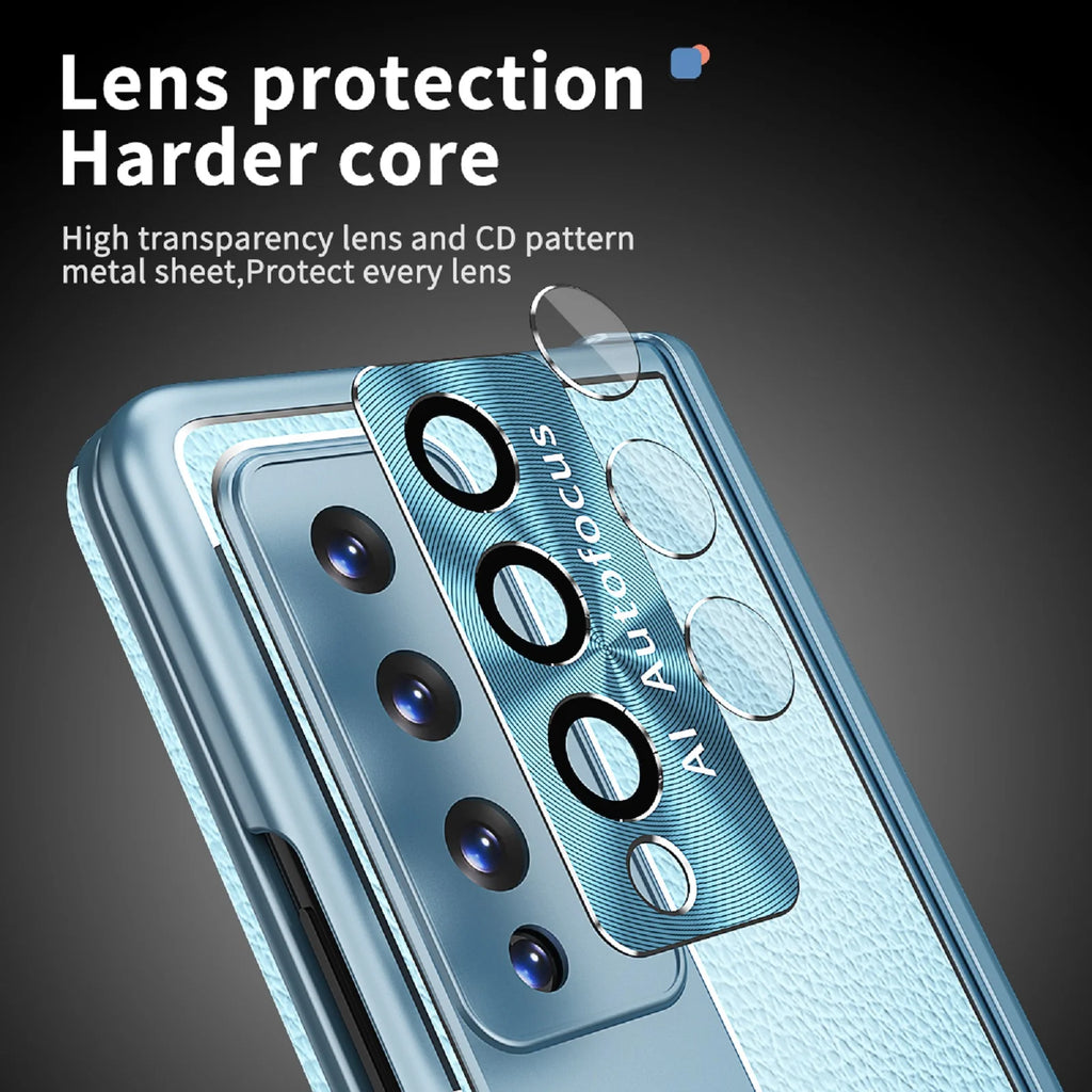 Blue Leather Kickstand Case with Tempered Glass Front Film T14755