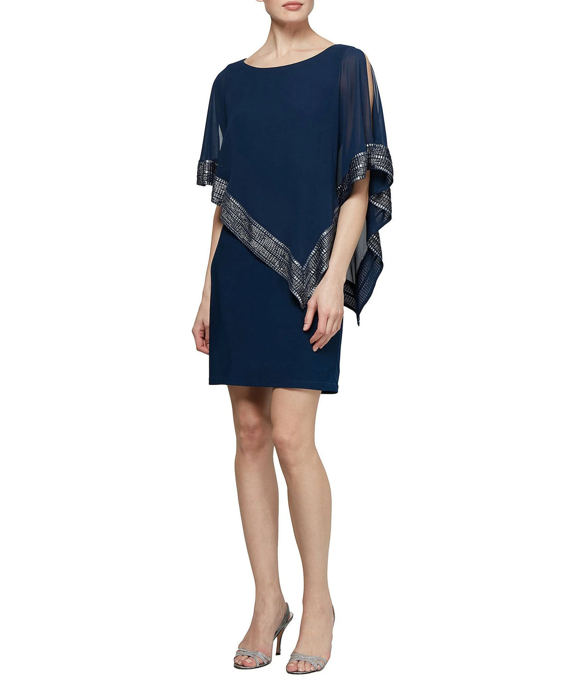 Foil-Trim Asymmetrical Hem Dress H66920