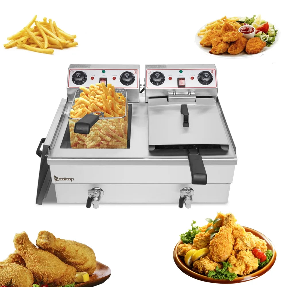 16.9QT Stainless Steel Double Tank Deep Fryer D16594