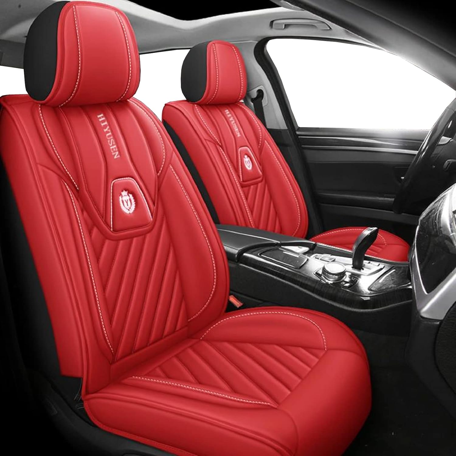 Red Full Set Leather Car Seat Covers P45896