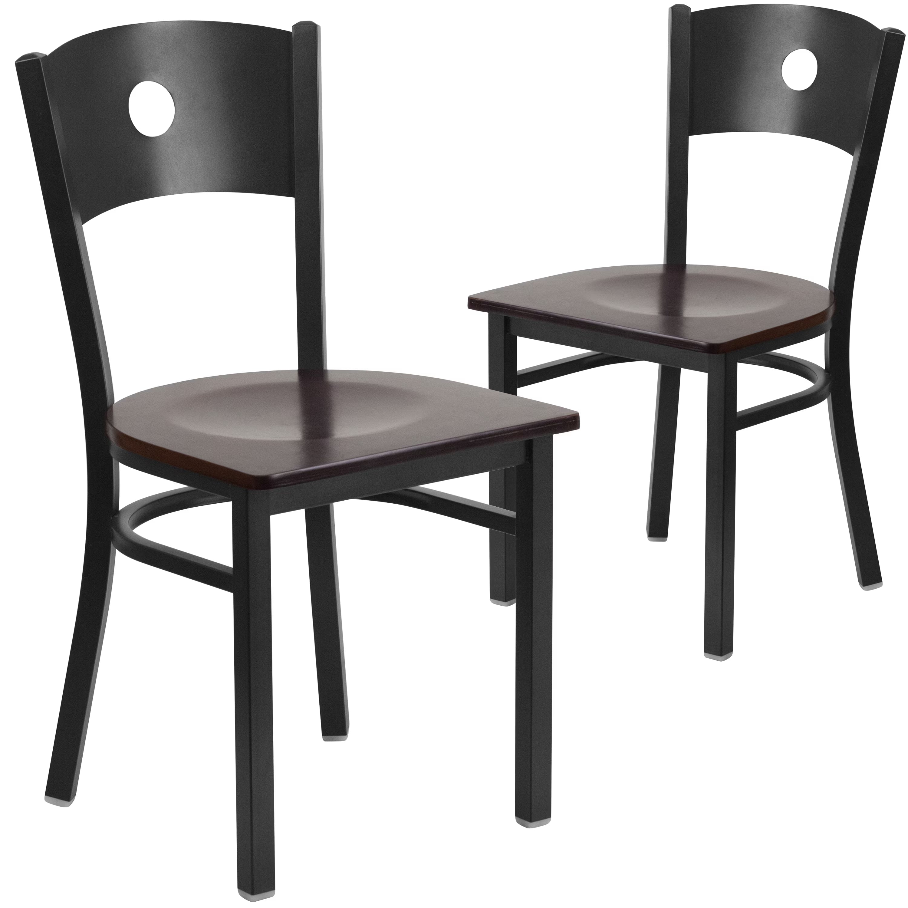 Black Circle Back Metal Restaurant Chair with Walnut Wood Seat T475460