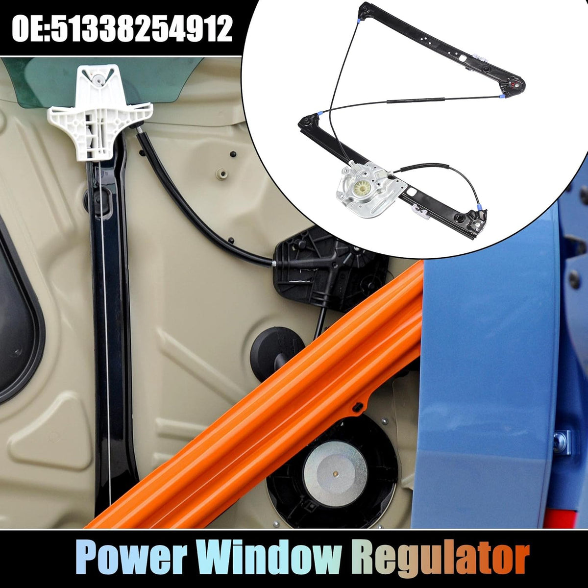 Power Window Regulator without Motor for BMW X5 Front Right Passenger Side Pack of 2 S652270