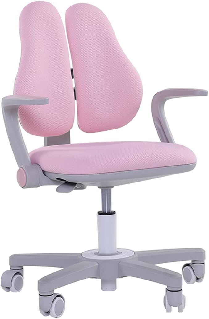 Pink Height Adjustable Ergonomic Kids Study Desk and Chair Set with Drawer and Bookshelf A1039