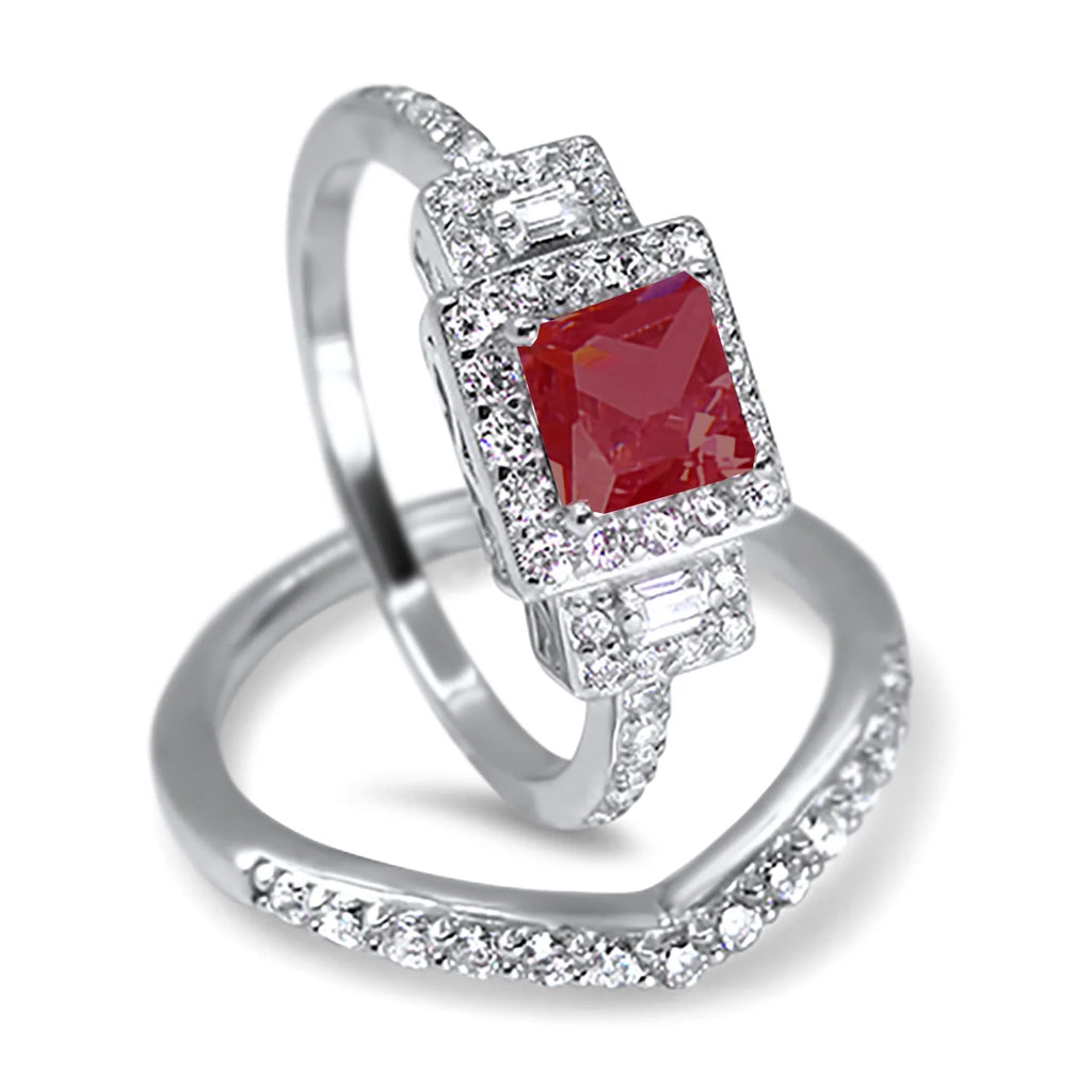 Sterling Silver Ruby Red CZ Ring Set Size 7 M393334