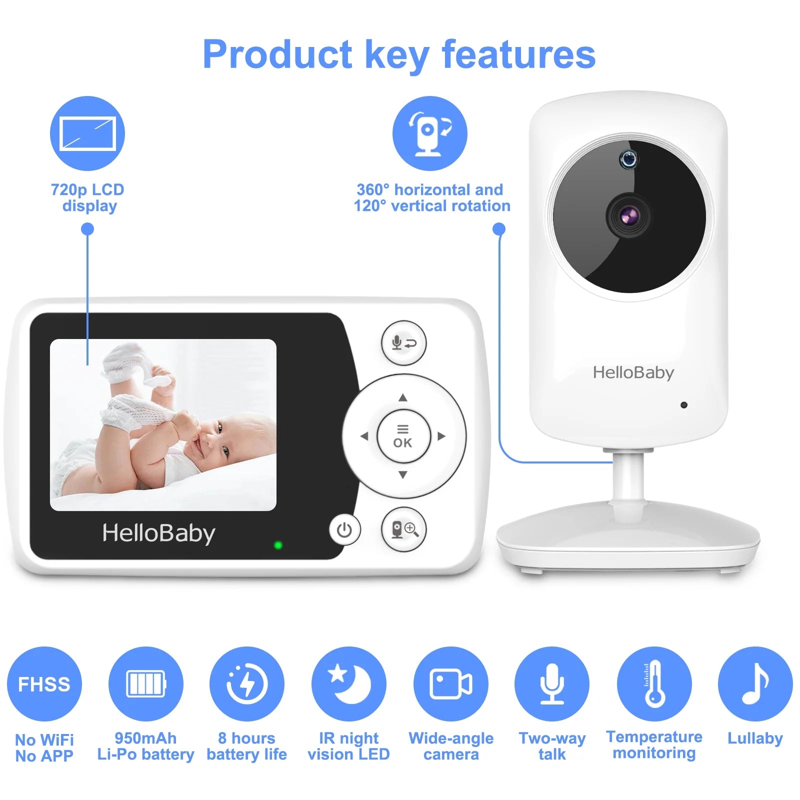 Baby Monitor with Camera and Audio, 2.4" LCD D2950
